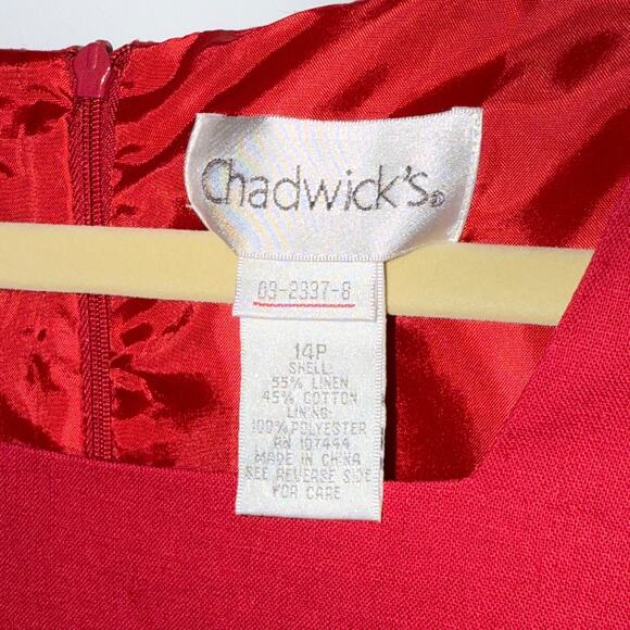 Chadwicks Womens Vtg Sheath Dress Size 14 Petite Red Linen Blend Short Sleeve - Picture 4 of 8